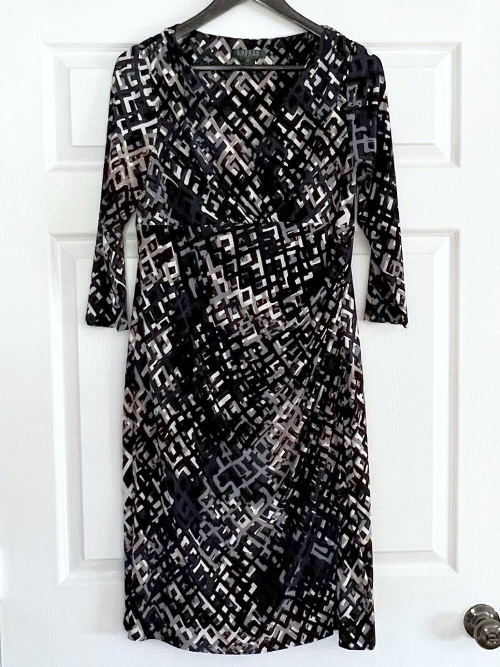 Lauren Ralph Lauren Black & beige faux wrap dress size 8